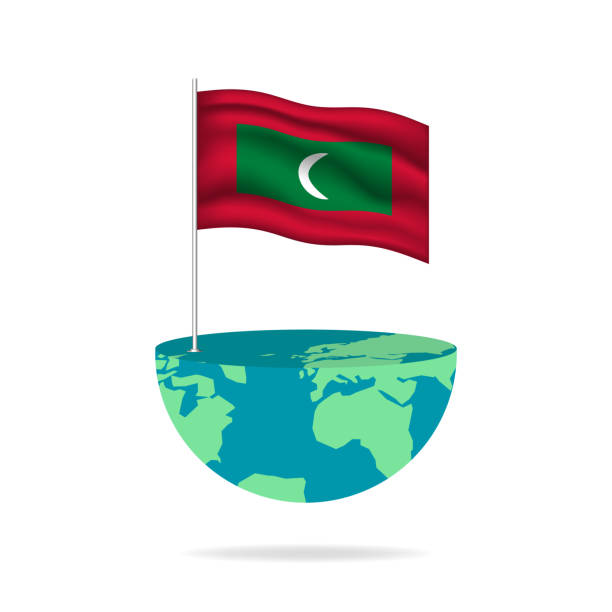 ilustrações de stock, clip art, desenhos animados e ícones de maldives flag pole on globe. - travel destinations europe north pole indian ocean