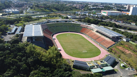 salvador, bahia, brazil - august 9, 2022: aerial view of Estadio Metropolitano Governador Roberto Santos, better known as Estadio de Pituacu in Salvador city.