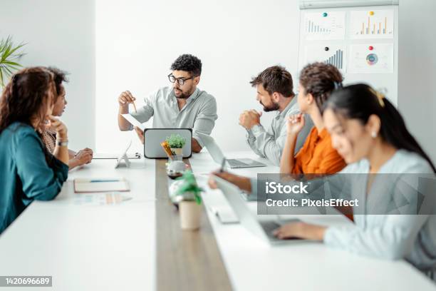Businesspeople brainstorming in a modern office