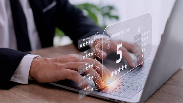 istock User gives rating to service experience on online application, Customer review satisfaction feedback survey concept, Customer can evaluate the quality of service leading to reputation ranking of the business. 1420699394