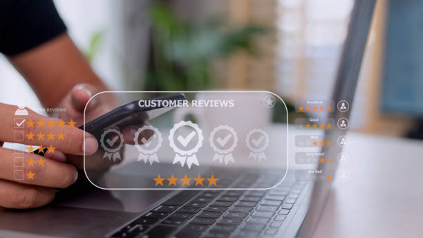 istock User give rating to service experience on online application, Customer review satisfaction feedback survey concept, Customer can evaluate quality of service leading to reputation ranking of business. 1420699407