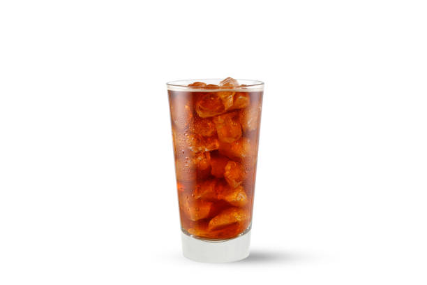 glass of iced cola, coffee, tea. cold filter americano coffee with ice isolated on white background with clipping path. - chá gelado imagens e fotografias de stock