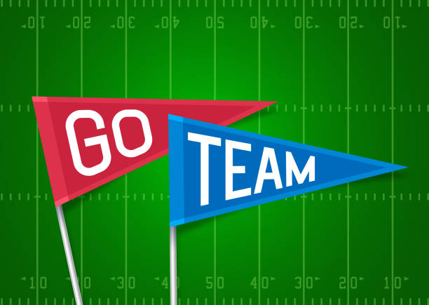 illustrations, cliparts, dessins animés et icônes de go team pennant flag cheering terrain de football arrière-plan - sports flag