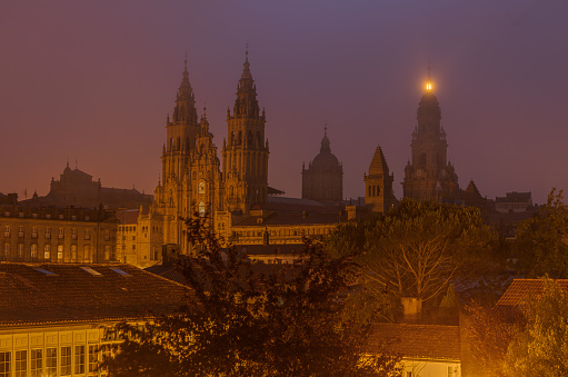 Cathedral of Santiago de Compostela from Alameda Park before sunrise