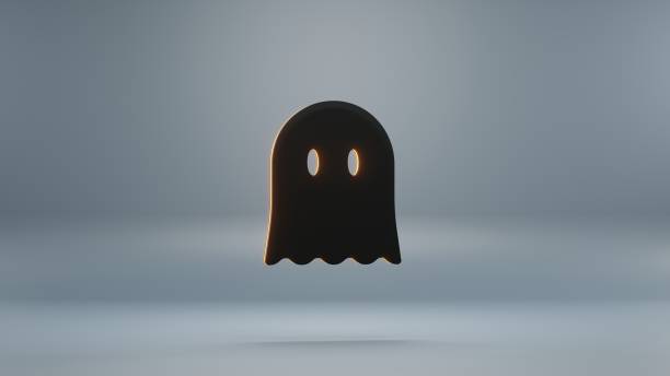 istock Beautiful abstract Halloween, black ghost with orange light  symbol on a blue background . 3d rendering illustration. Background pattern for design. Halloween day. 1420714186