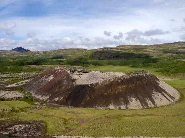 Photo of Secondary crater and caldera in the Hverfjall volcano area, a tephra cone or tuff ring volcano in northern Iceland