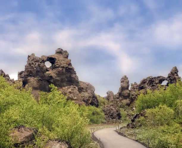 Photo of Dimmuborgir lava formations, east of Lake MÃ½vatn in Northern Iceland