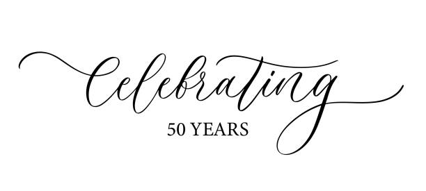 Celebrating 50 years. Holiday lettering. Ink illustration. Modern brush calligraphy. Isolated on white background
