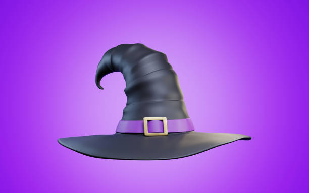 Black Witch Hat, Halloween Costume isolated on white background. 3d illustration stock photo