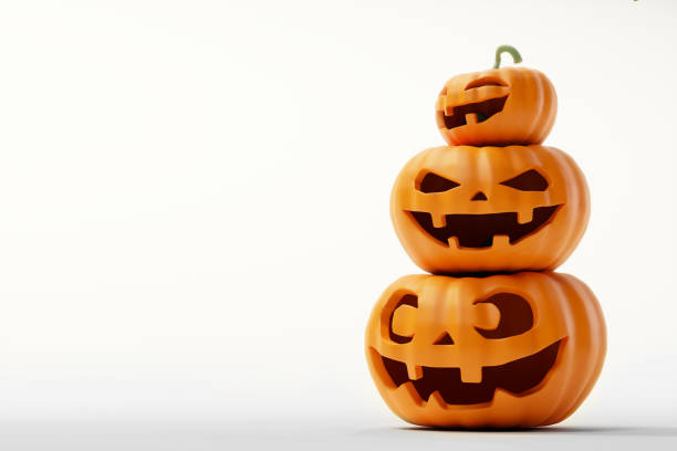istock Stack of Halloween Pumpkins on white. 3d illustration 1420721909