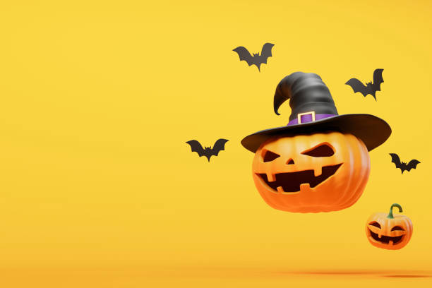 istock Halloween Jack O'Lantern Pumpkin and Bats. 3d illustration 1420721916