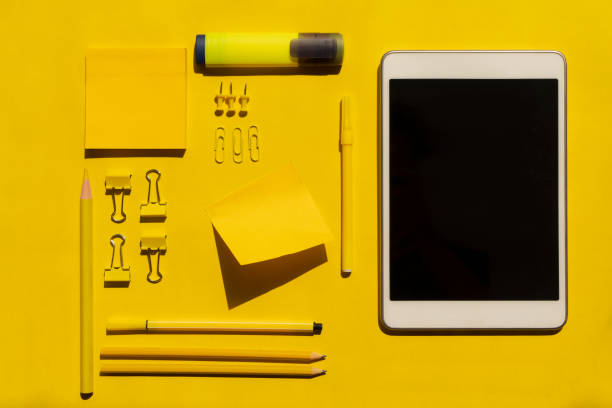 Yellow Illuminating monochrome Back to school concept with stationery