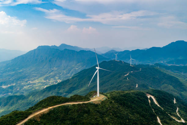 istock Wind power equipment at sunset on the mountain 1420723137
