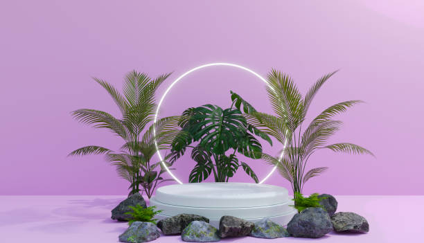 istock pink background and podium stage and mock up for your product presentation 1420723846