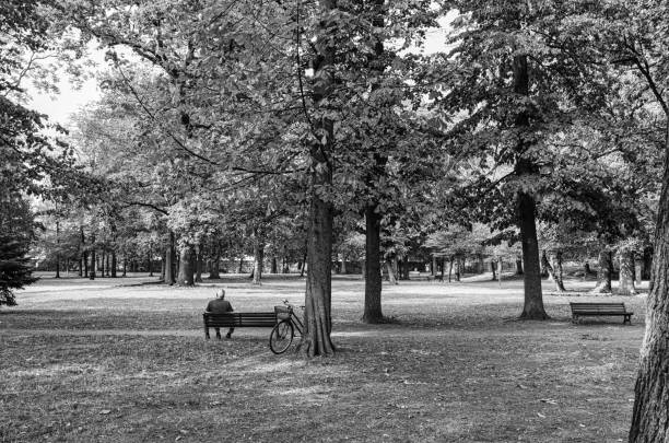 A female cyclist takes a break on the banks of the Danube