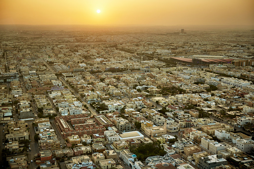 High angle view of Saudi Arabia’s capital and largest city.