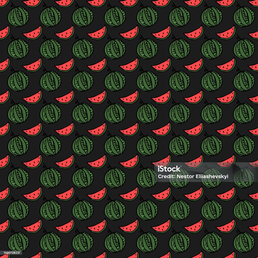 Eatermelon Abstract Seamless Watermelon Pattern Vector Doodle Illustration With Watermelon ...