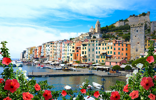 View at picturesque harbor of Porto Venere, Italian Riviera, Liguria.