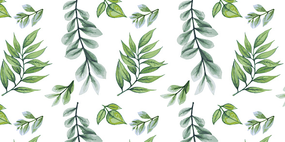 Water color seamless pattern with nature leaf art.