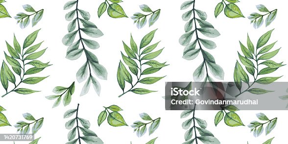 istock Water color seamless pattern with nature leaf art. 1420731769