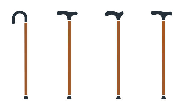 istock Set of walking cane vector icons. Wooden stick on white background. Cane for elderly, old, aged and disabled person. 1420731983