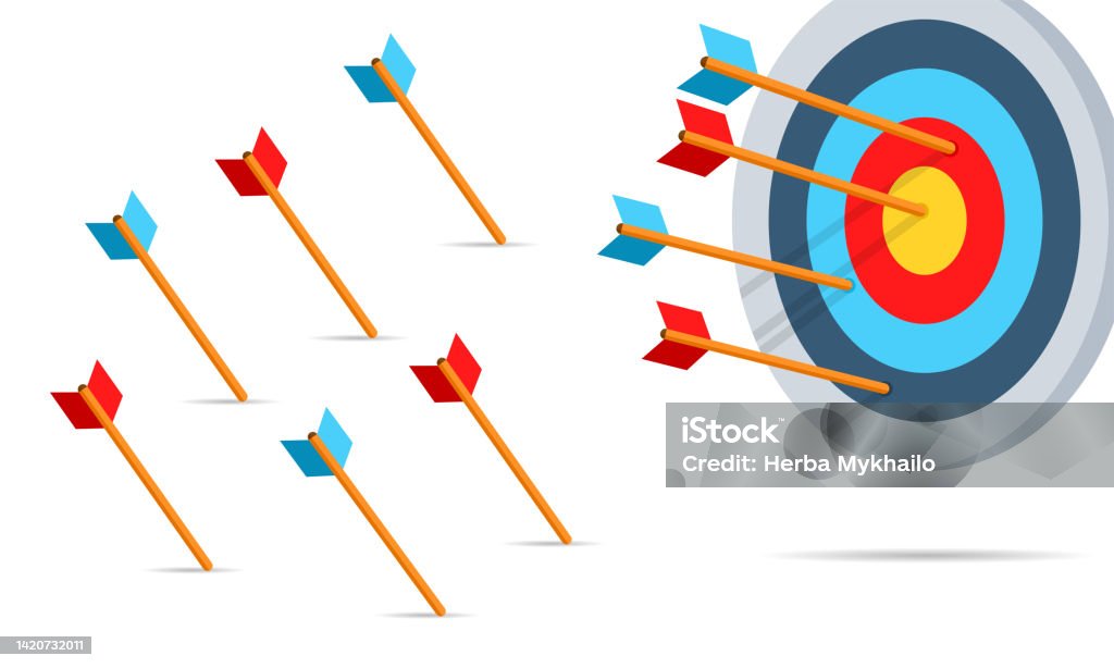 Target With Arrows Flat Vector Illustration Shot In Bullseye Failure ...