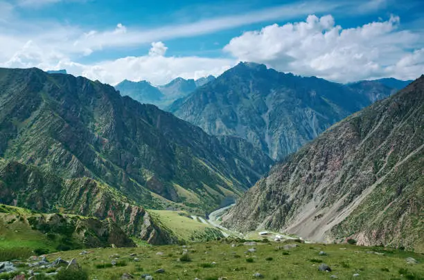 Gorge Kara balta ,Road to  Too-Ashuu pass 3150m,  route from Bishkek to Osh. Kyrgyzstan,