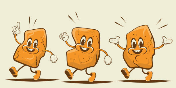 funny cartoon illustration of walking nuggets vector art illustration