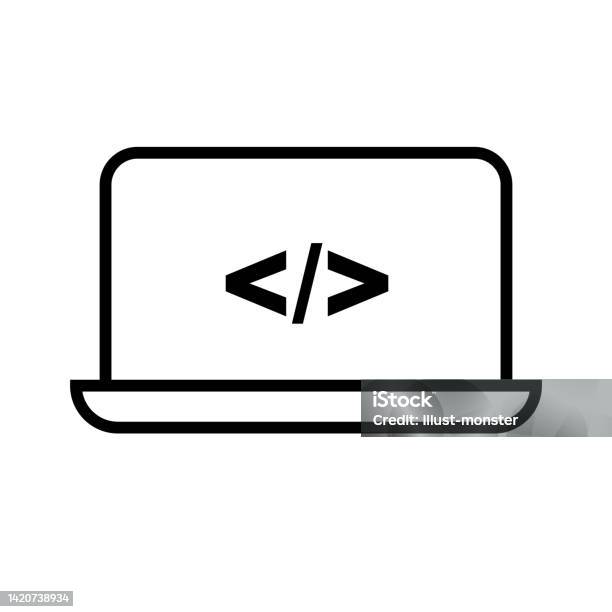 Laptop And Coding Mark Programming Computer Vector Stock Illustration ...