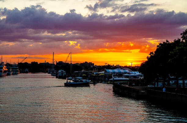 Jersey City harbor at sunset during summer
