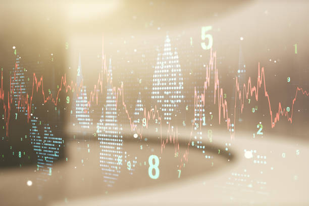 istock Double exposure of abstract creative financial chart hologram on empty modern office background, research and strategy concept 1420741285