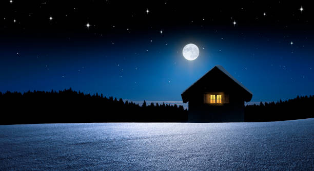 istock Snowy ski hut at night in winter 1420743390