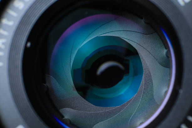 istock Close up aperture blades of digital camera lens, 1420744263