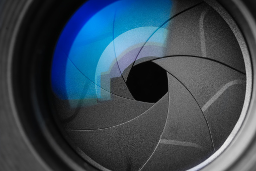 Close up aperture blades of digital camera lens,