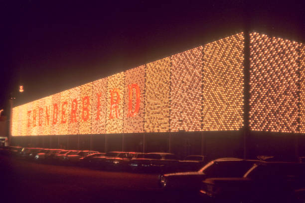 Las Vegas, Nevada- 1966: A vintage 1966's negative film scan of the former Thunderbird hotel and casino neon light sign in Las Vegas, Nevada.