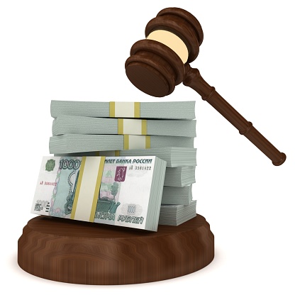 Judge or auction gavel and euro banknotes on black background. Bribe, financial crime concept. Copy space, template
