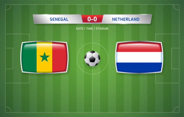 senegal vs netherlands scoreboard broadcast template for sport soccer tournament - qatar senegal stock illustrations