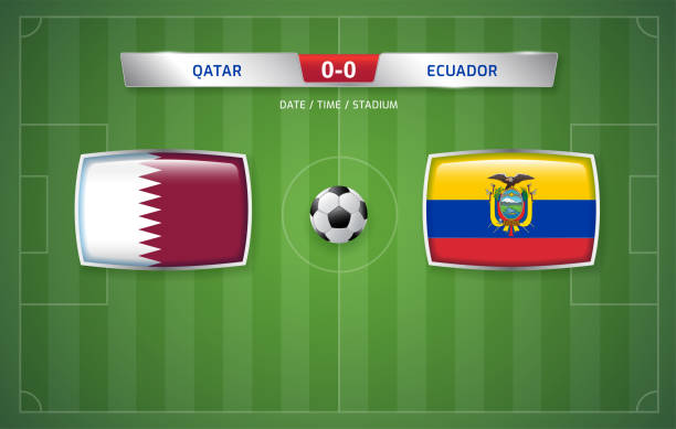 szablon transmisji tablicy wyników katar vs ekwador dla sportowego turnieju piłki nożnej - qatar senegal stock illustrations