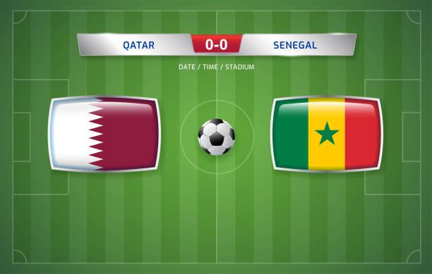 szablon transmisji tablicy wyników katar vs senegal dla sportowego turnieju piłki nożnej - qatar senegal stock illustrations