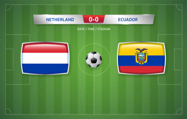 netherlands vs ecuador scoreboard broadcast template for sport soccer tournament - qatar senegal stock illustrations