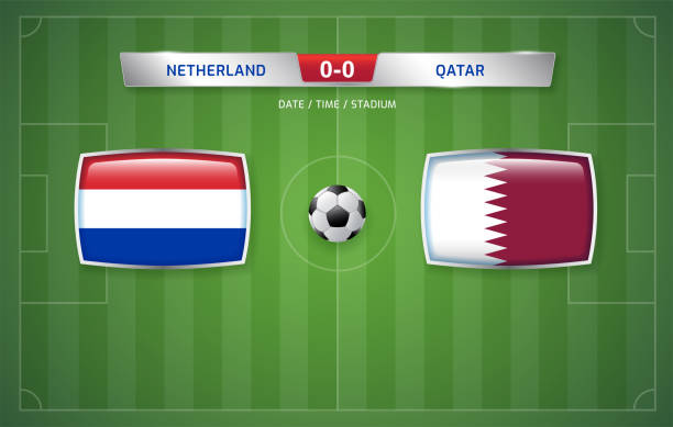 netherlands vs qatar scoreboard broadcast template for sport soccer tournament - qatar senegal stock illustrations