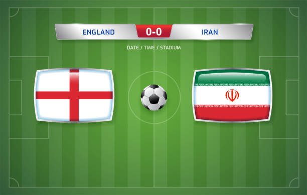 szablon transmisji tablicy wyników anglia vs iran dla sportowego turnieju piłki nożnej - iran wales stock illustrations