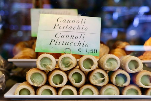 Cannoli pistachios on display