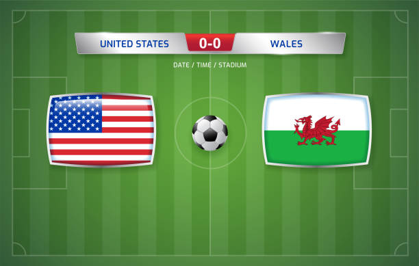 united states vs wales scoreboard broadcast template for sport soccer tournament - iran wales stock illustrations