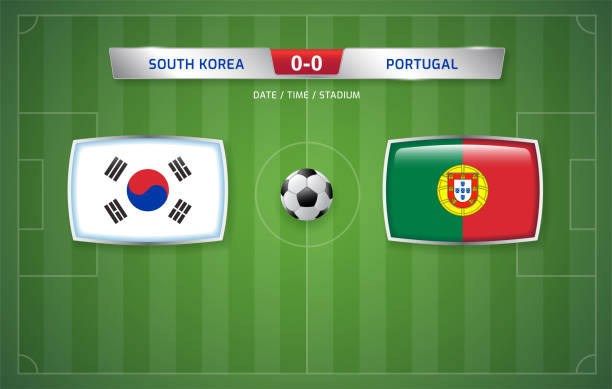 한국 vs 포르투갈 스포츠 축구 토너먼트 스코어 보드 방송 템플릿 - portugal ghana stock illustrations