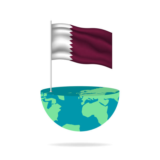 ilustrações de stock, clip art, desenhos animados e ícones de qatar flag pole on globe. - travel destinations europe north pole indian ocean