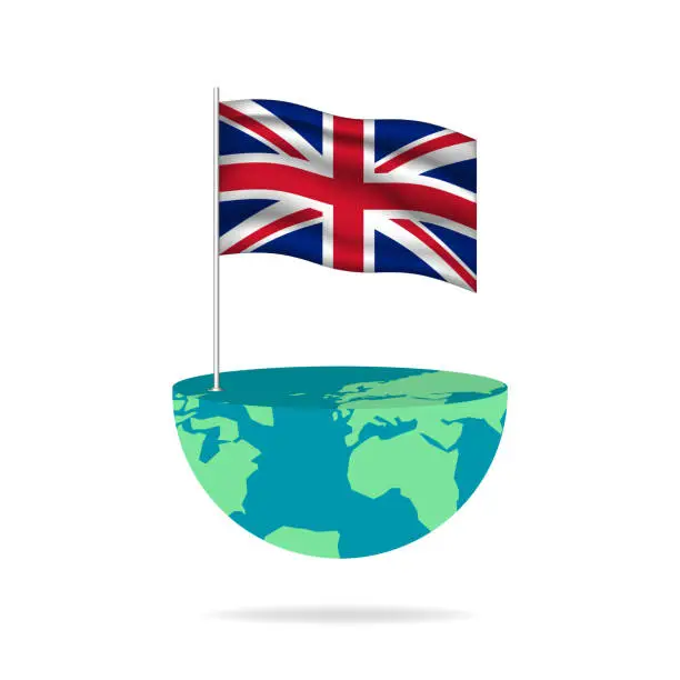 Vector illustration of United Kingdom flag pole on globe.