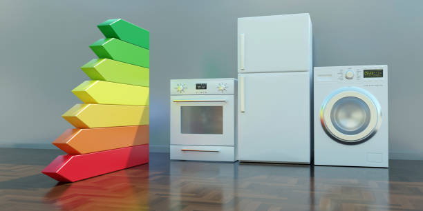 istock Home appliance energy efficient. Household equipment and energy class chart 1420754211