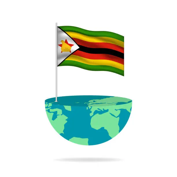 Vector illustration of Zimbabwe flag pole on globe.