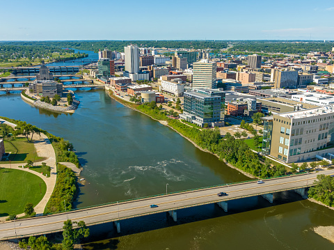 Aerial View of Cedar Rapids Iowa Downtown